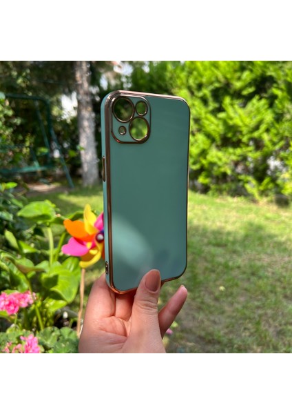 Apple iPhone 13 Bakır Detaylı Turkuaz Parlak Silikon Kılıf