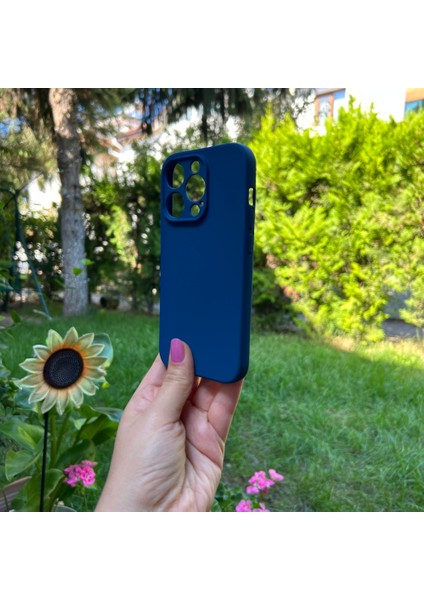 Apple iPhone 14 Pro Içi Süet Tasarımı Lacivert Silikon Kılıf