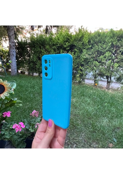 Huawei P40 Içi Süet Tasarımı Mavi Silikon Kılıf