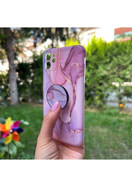 Apple iPhone 11 Pembe Mermer Görünümlü Kılıf