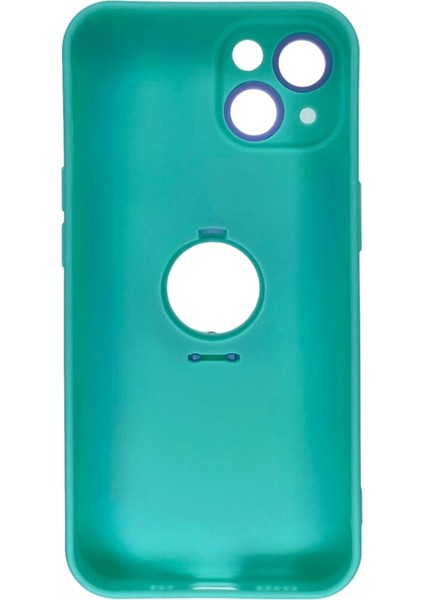Apple iPhone 14 Kamera Korumalı Yüzüklü Yeşil Silikon Kılıf