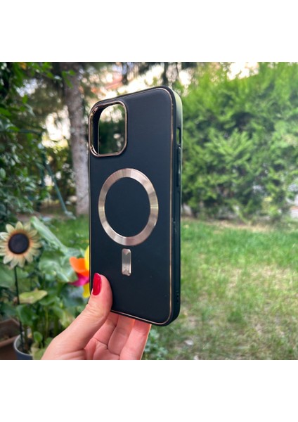 Apple iPhone 13 Pro Max Siyah Deri Magsafe Kılıf