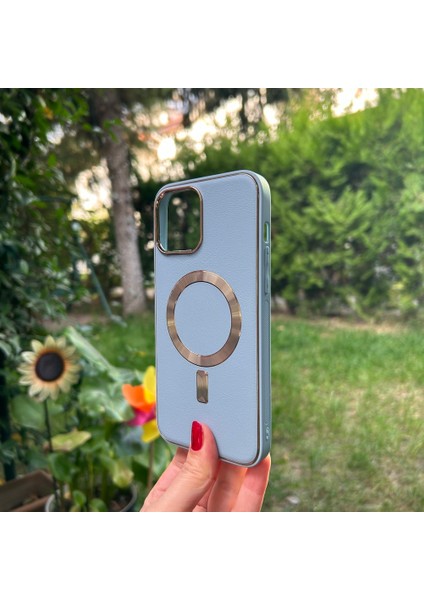 Apple iPhone 13 Pro Max Mavi Deri Magsafe Kılıf
