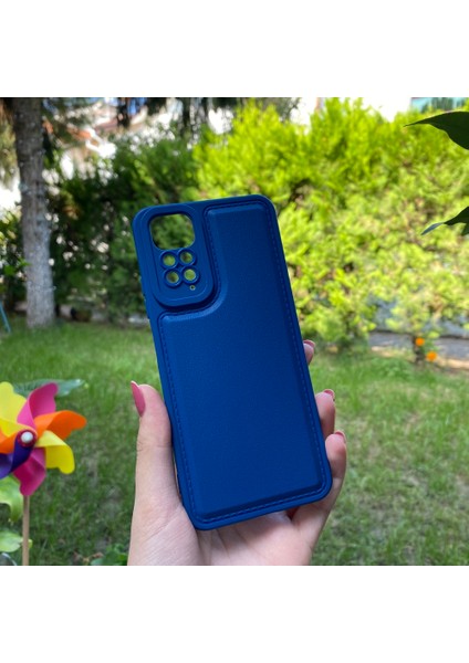 Xiaomi Redmi Note 11 4g Korumalı Deri Desenli Mavi Silikon Kılıf