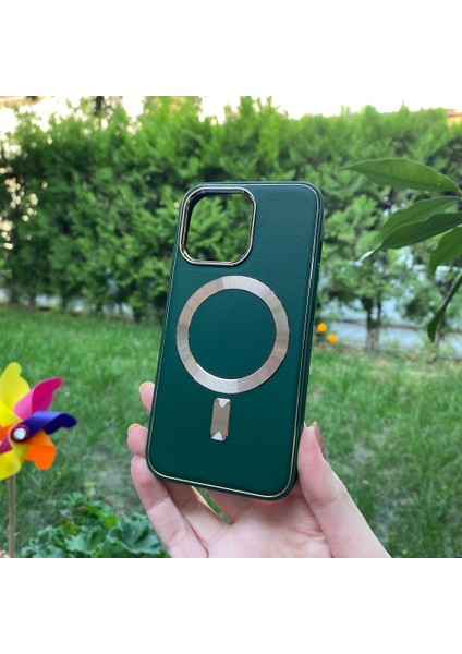 Apple iPhone 13 Pro Yeşil Deri Magsafe Kılıf