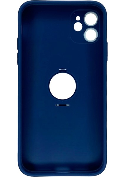Apple iPhone 11 Kamera Korumalı Yüzüklü Lacivert Silikon Kılıf