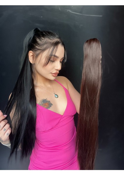 Düz Mandallı Tokalı Postiş At Kuyruğu Tak ve Çık Sıcak Kahve