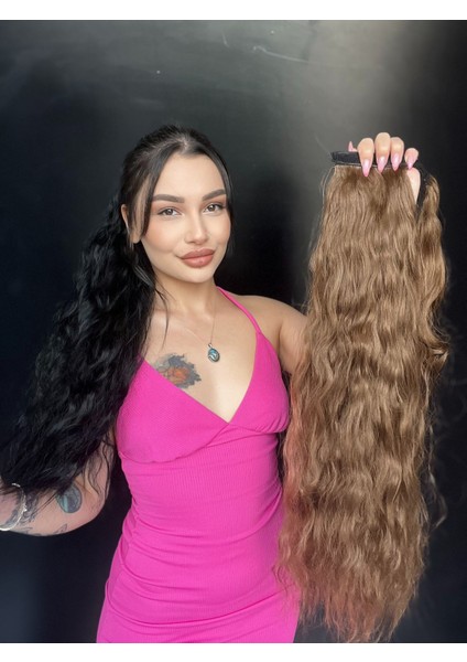 Afro Dalgalı Tak Çık At Kuyruğu Uzun-Doğal Görünümlü Kumral fiyatları