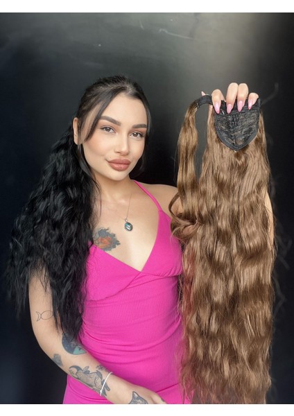 Afro Dalgalı Tak Çık At Kuyruğu Uzun-Doğal Görünümlü Kumral modelleri