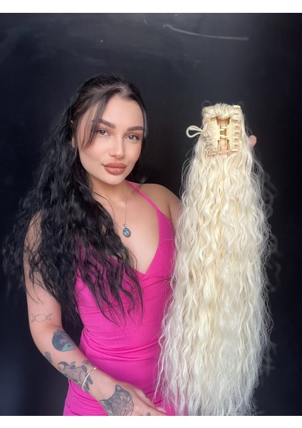 Afro Kıvırcık Postiş At Kuyruğu Mandalllı Platin fiyatları