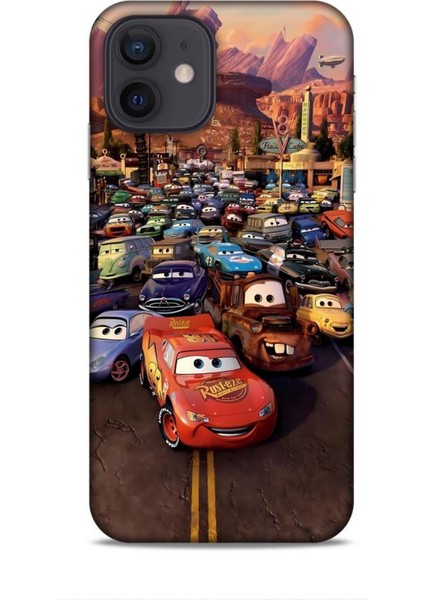 Apple iPhone 12 Kılıf Animasyon 30 Arabalar Kenarları Şeffaf Kapak