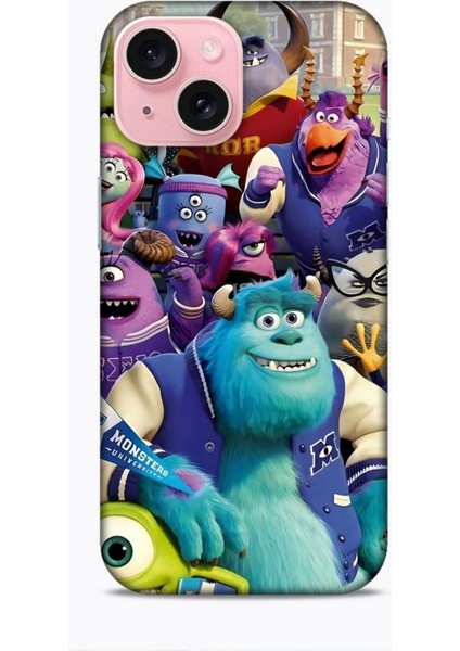 Apple iPhone 15 Kılıf Animasyon 20 Sevimli Canavarlar Renkli Kılıf