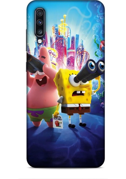 Samsung Galaxy A70 Kılıf Animasyon 2 Sünger Bob Mavi Kapak