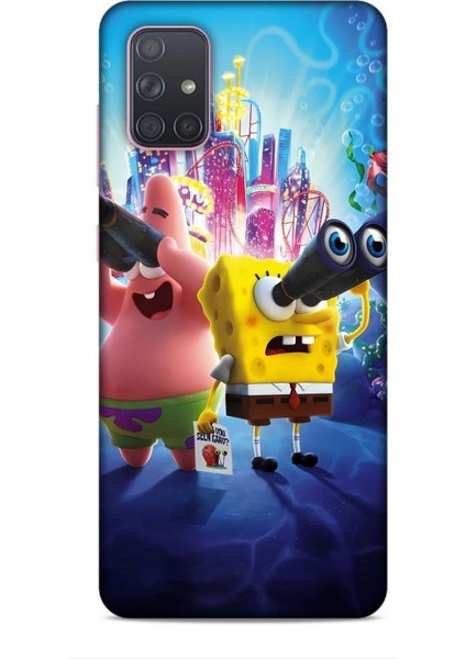 Samsung Galaxy A71 Kılıf Animasyon 2 Sünger Bob Mavi Kapak