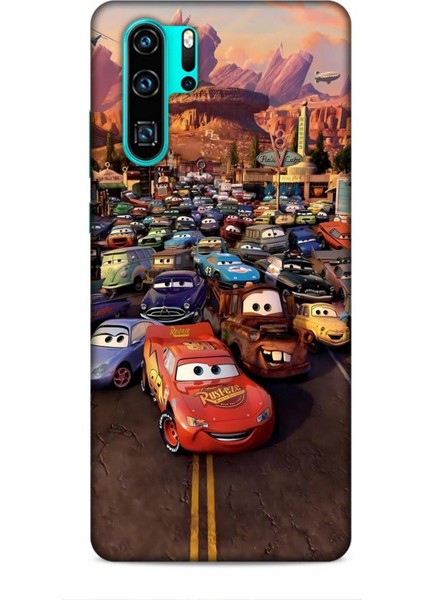 Huawei P30 Pro Kılıf Animasyon 30 Arabalar Kenarları Şeffaf Kapak