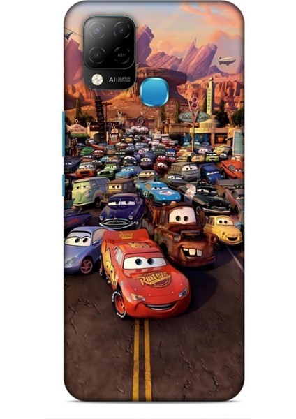 Infinix Hot 10T Kılıf Animasyon 30 Arabalar Kenarları Şeffaf Kapak