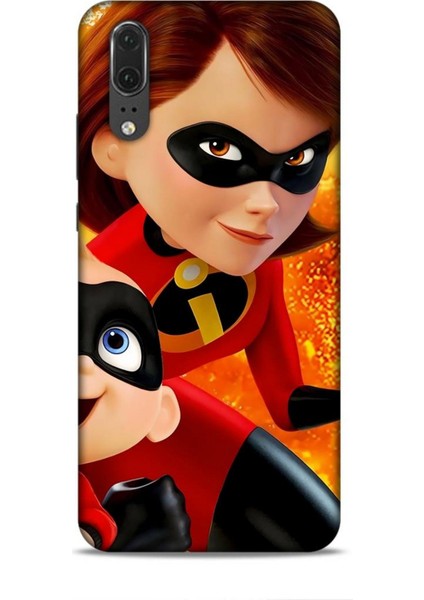 Huawei P20 Kılıf Animasyon 7 Inanılmaz Aile Kırmızı Desenli Kılıf