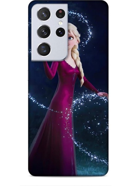Samsung Galaxy S21 Ultra Kılıf Animasyon 3 Frozen Elsa Ülkesi Bordo Arka Kapak