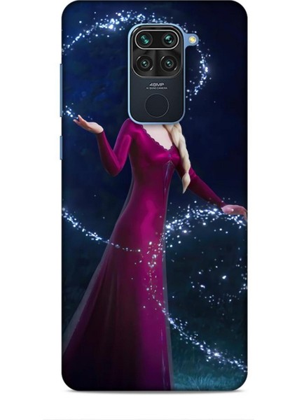 Xiaomi Redmi Note 9 Kılıf Animasyon 3 Frozen Elsa Ülkesi Bordo Arka Kapak