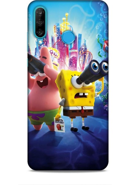 Huawei P30 Lite Kılıf Animasyon 2 Sünger Bob Mavi Kapak