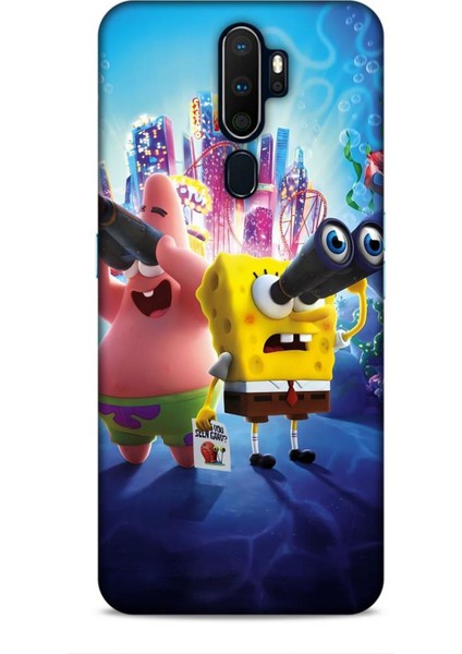 Oppo A5 2020 Kılıf Animasyon 2 Sünger Bob Mavi Kapak