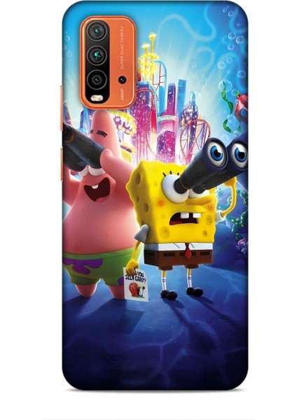 Xiaomi Redmi 9t Kılıf Animasyon 2 Sünger Bob Mavi Kapak