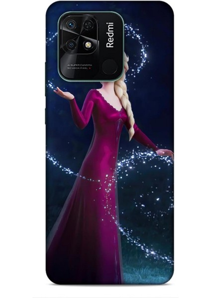 Xiaomi Redmi 10C Kılıf Animasyon 3 Frozen Elsa Ülkesi Bordo Arka Kapak
