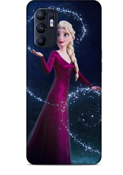 Oppo Reno 6 Kılıf Animasyon 3 Frozen Elsa Ülkesi Bordo Arka Kapak