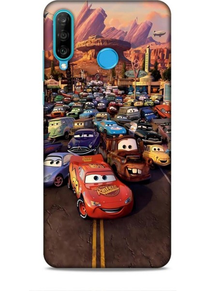 Huawei P30 Lite Kılıf Animasyon 30 Arabalar Kenarları Şeffaf Kapak
