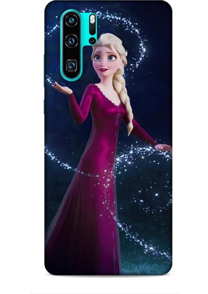 Huawei P30 Pro Kılıf Animasyon 3 Frozen Elsa Ülkesi Bordo Arka Kapak