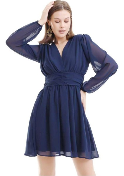 Lacivert Şifon Mini Abiye Nikah Elbise Tasarım Büyük Beden Bayramlık fiyatları