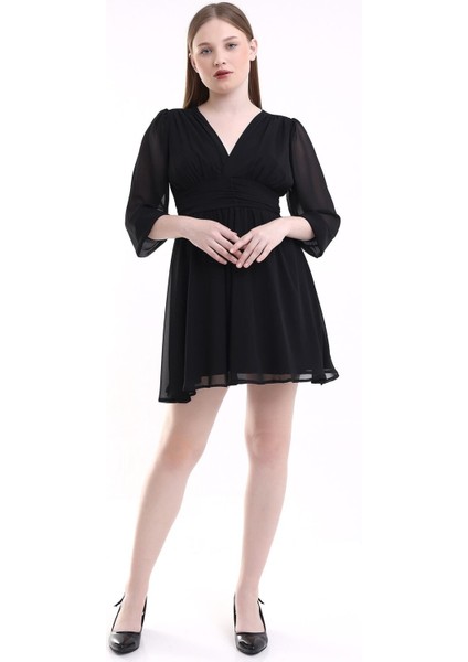 Siyah Şifon Mini Abiye Nikah Elbise Tasarım Büyük Beden Bayramlık fiyatları