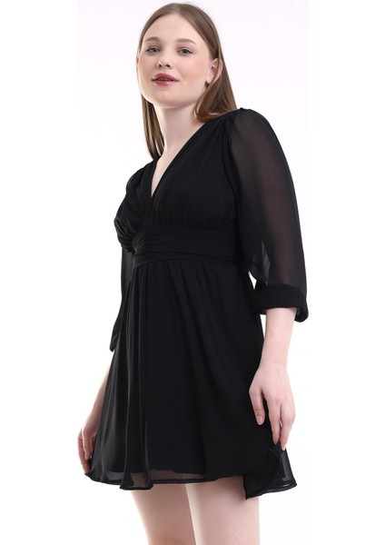 Siyah Şifon Mini Abiye Nikah Elbise Tasarım Büyük Beden Bayramlık indirimleri