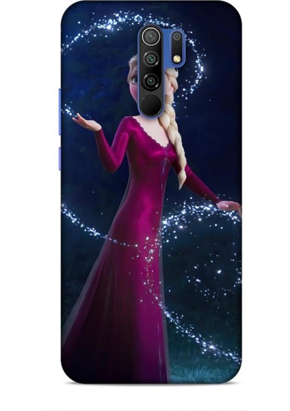 Xiaomi Redmi 9 Kılıf Animasyon 3 Frozen Elsa Ülkesi Bordo Arka Kapak