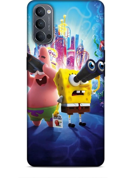 Oppo Reno 4 Kılıf Animasyon 2 Sünger Bob Mavi Kapak