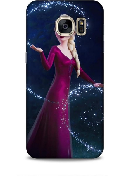 Samsung Galaxy S7 Kılıf Animasyon 3 Frozen Elsa Ülkesi Bordo Arka Kapak