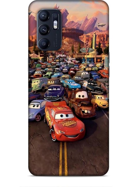 Oppo Reno 6 Kılıf Animasyon 30 Arabalar Kenarları Şeffaf Kapak