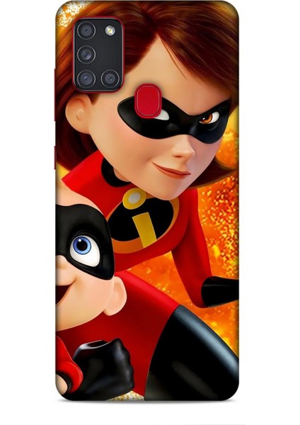 Samsung Galaxy A21S Kılıf Animasyon 7 Inanılmaz Aile Kırmızı Desenli Kılıf