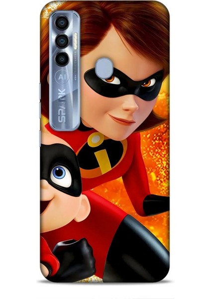 Tecno Spark 7 Pro Kılıf Animasyon 7 Inanılmaz Aile Kırmızı Desenli Kılıf