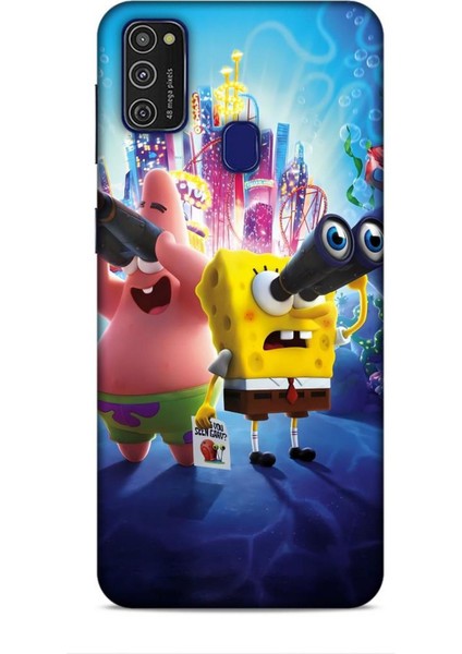 Samsung Galaxy M21 Kılıf Animasyon 2 Sünger Bob Mavi Kapak