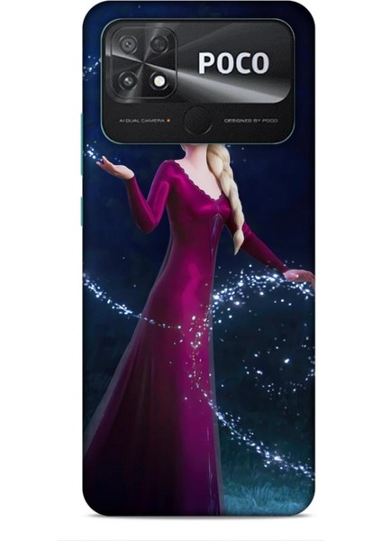 Xiaomi Poco C40 Kılıf Animasyon 3 Frozen Elsa Ülkesi Bordo Arka Kapak