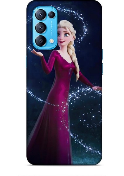 Oppo Reno 5 Kılıf Animasyon 3 Frozen Elsa Ülkesi Bordo Arka Kapak