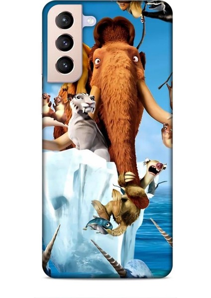 Samsung Galaxy S21 Plus Kılıf Animasyon 15 Buz Devri Kahverengi Kalın Silikon