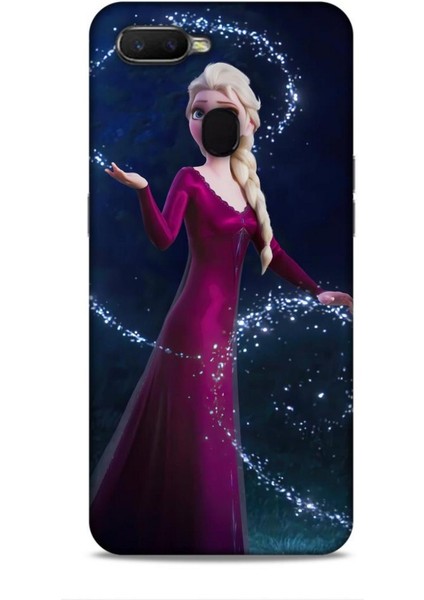 Oppo Ax7 Kılıf Animasyon 3 Frozen Elsa Ülkesi Bordo Arka Kapak