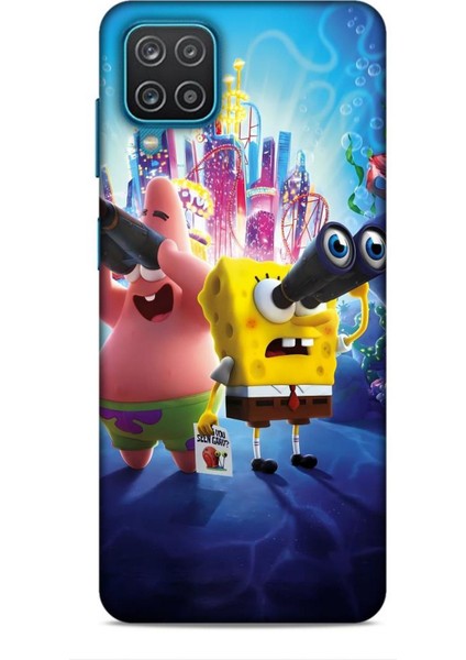 Samsung Galaxy A12 Kılıf Animasyon 2 Sünger Bob Mavi Kapak