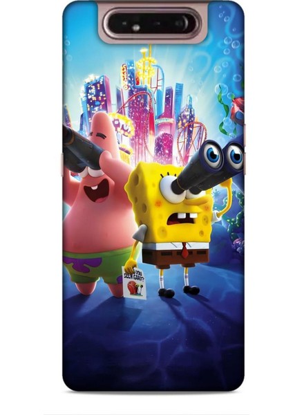 Samsung Galaxy A80 Kılıf Animasyon 2 Sünger Bob Mavi Kapak
