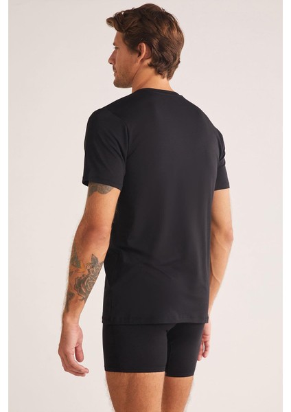 Emilio V Yaka Modal Erkek Tshirt Siyah modelleri