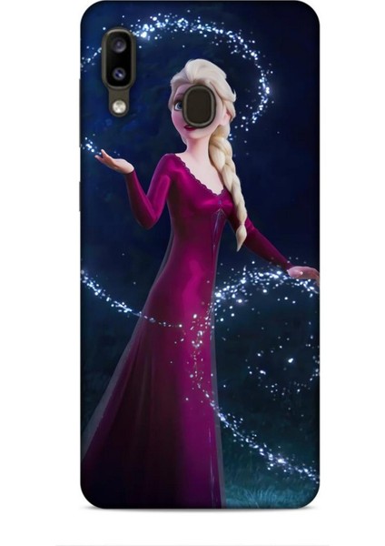 Samsung Galaxy A20 Kılıf Animasyon 3 Frozen Elsa Ülkesi Bordo Arka Kapak