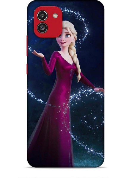 Samsung Galaxy A03 Kılıf Animasyon 3 Frozen Elsa Ülkesi Bordo Arka Kapak