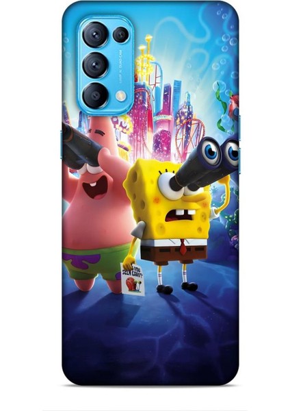 Oppo Reno 5 Kılıf Animasyon 2 Sünger Bob Mavi Kapak